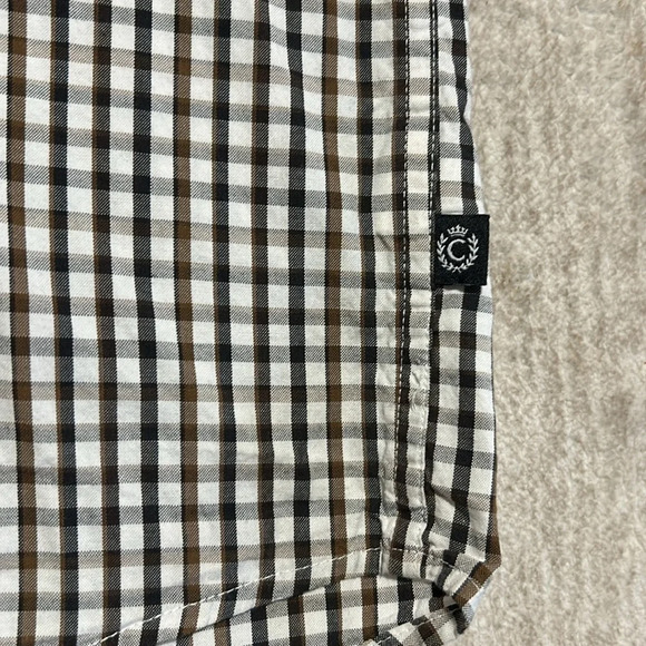 Chaps Mens XL button up short sleeve plaid shirt brown navy cream - Picture 4 of 6